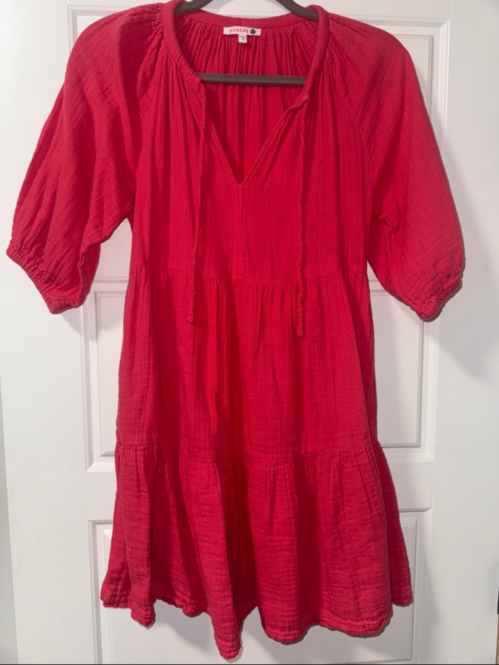 Sundry pink Mini Dress with Peasant Sleeves